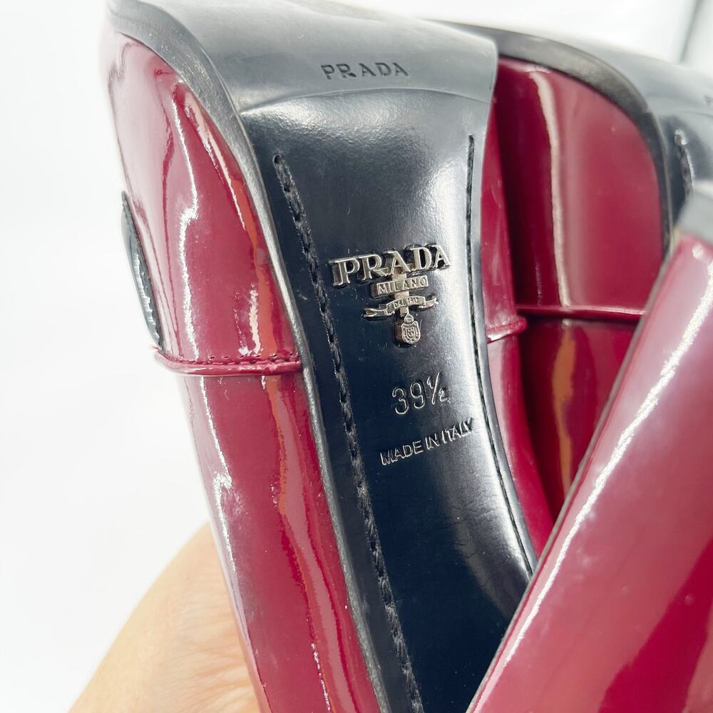 Prada Fall 2010 Burgundy Patent Leather Loafer Square Toe Block Heels IT 39.5 - Picture 16 of 16